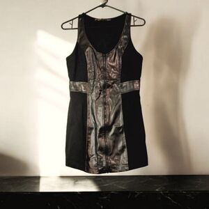 Zara TRF Collection Size M Black Knit Faux Leather Zip Stretch Mini Dress